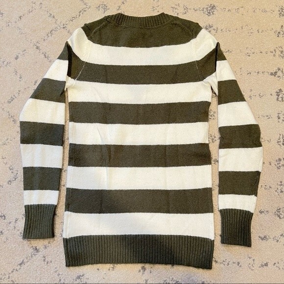 Gap Olive Green & White Stripe Wool Blend Knit V Neck Sweater XS - Picture 7 of 9